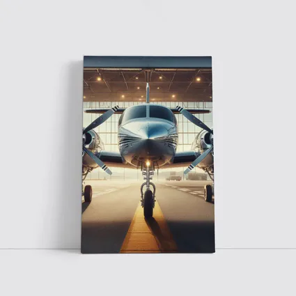 Twin Engine Propeller Plane Inside Hangar