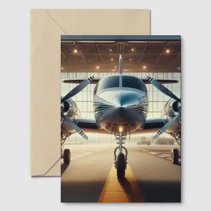 Twin Engine Propeller Plane Inside Hangar