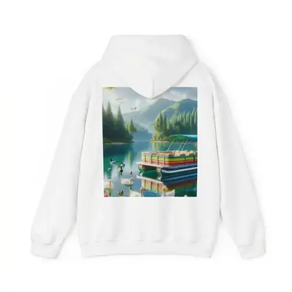 Colorful Pontoon Boat Lake Mountain Scene