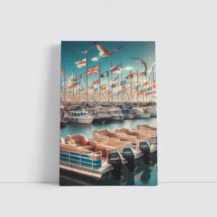 Marina Boats Flags Seagulls Blue Sky