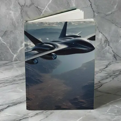 Futuristic Black Jet Aircraft Flying Over Mountains