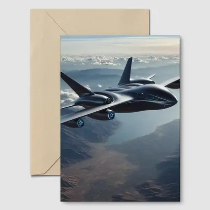 Futuristic Black Jet Aircraft Flying Over Mountains