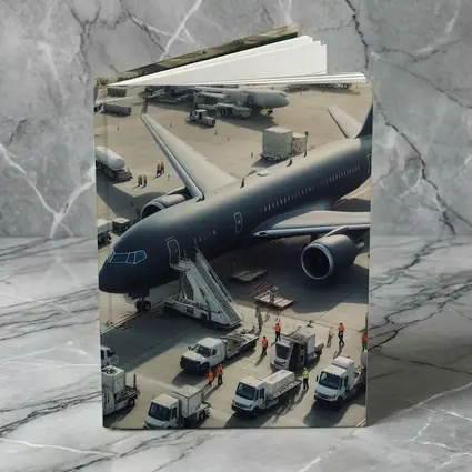 Dark Airplane on Busy Airport Tarmac