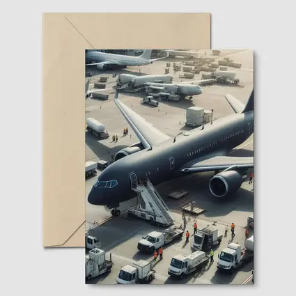 Dark Airplane on Busy Airport Tarmac