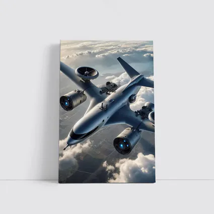 Futuristic Military Drone Aircraft Above Clouds
