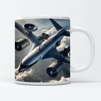 Futuristic Military Drone Aircraft Above Clouds