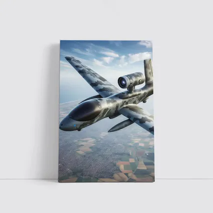Military Camouflage Drone Flying Over Fields