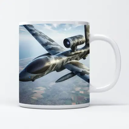 Military Camouflage Drone Flying Over Fields