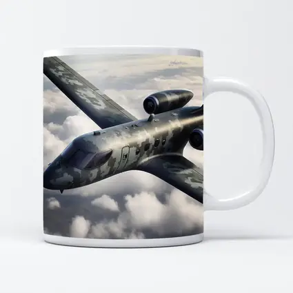 Camouflage Military Jet Flying Above Clouds