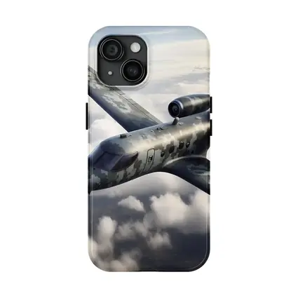 Camouflage Military Jet Flying Above Clouds