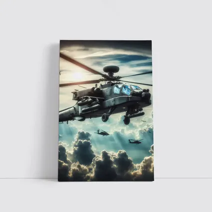 Apache Attack Helicopter Flying Above Clouds
