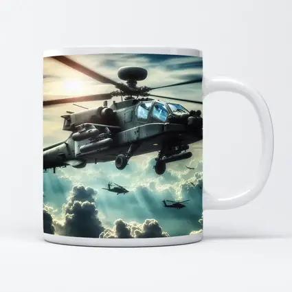 Apache Attack Helicopter Flying Above Clouds