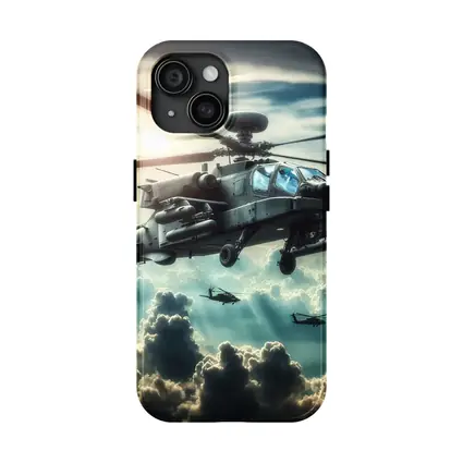 Apache Attack Helicopter Flying Above Clouds