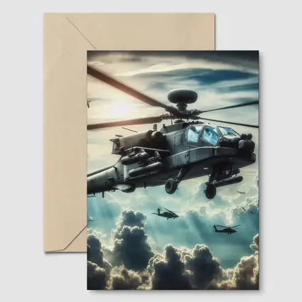 Apache Attack Helicopter Flying Above Clouds