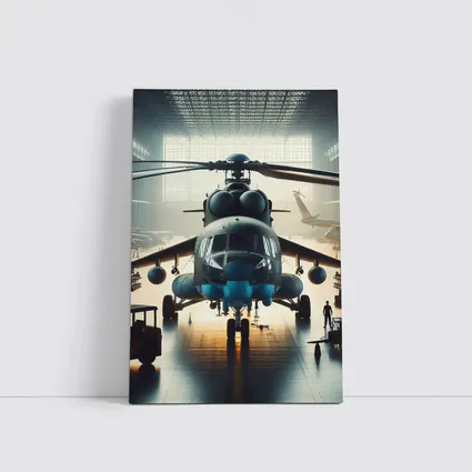Military Helicopter Inside Hangar Dramatic Light