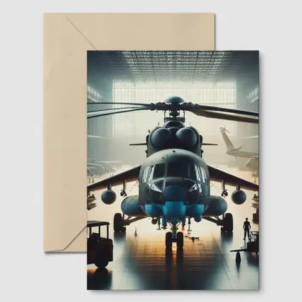 Military Helicopter Inside Hangar Dramatic Light