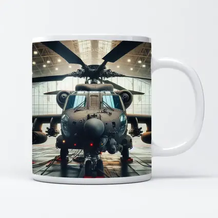 Military Attack Helicopter Inside Hangar