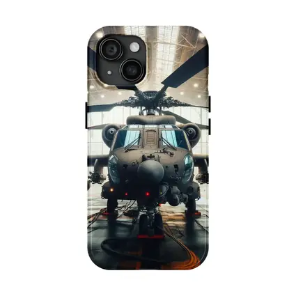 Military Attack Helicopter Inside Hangar