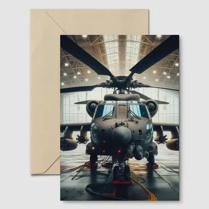 Military Attack Helicopter Inside Hangar