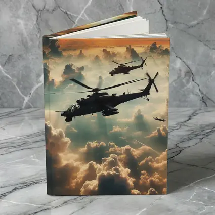 Attack Helicopters Flying Above Golden Clouds