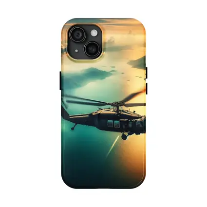 Black Hawk Helicopter Flying Over Coastal Landscape