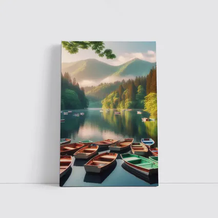 Rowboats On Calm Mountain Lake Forest