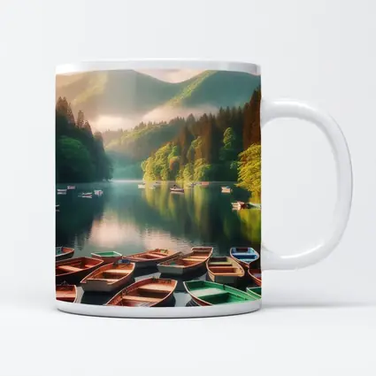 Rowboats On Calm Mountain Lake Forest