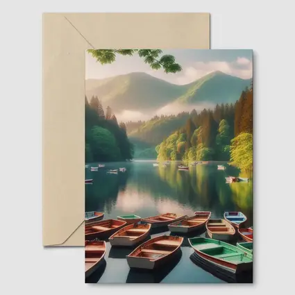 Rowboats On Calm Mountain Lake Forest