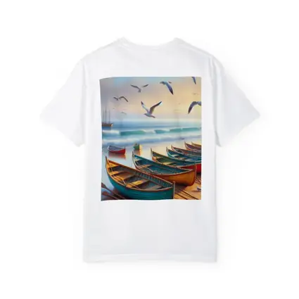 Colorful Rowing Boats Beach Seagulls Ocean Painting