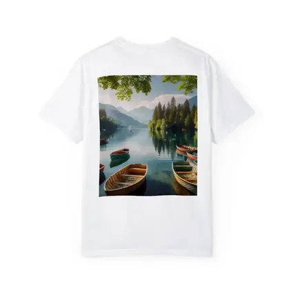 Wooden Rowboats on Calm Mountain Lake