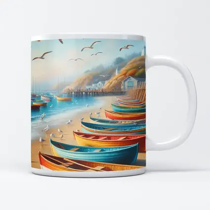 Colorful Rowboats On Sandy Beach Coastal Scene