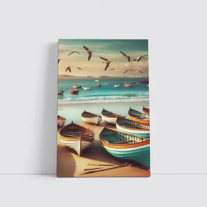 Colorful Wooden Boats on Sandy Beach