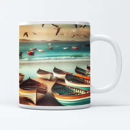 Colorful Wooden Boats on Sandy Beach