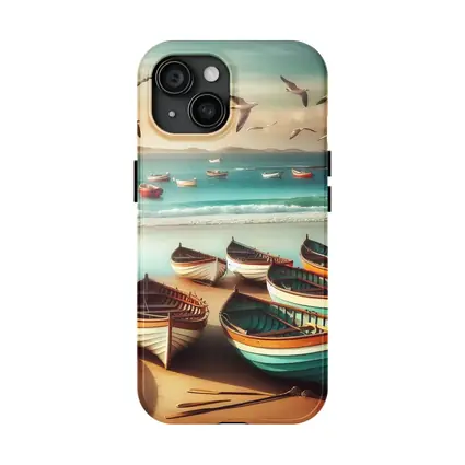 Colorful Wooden Boats on Sandy Beach