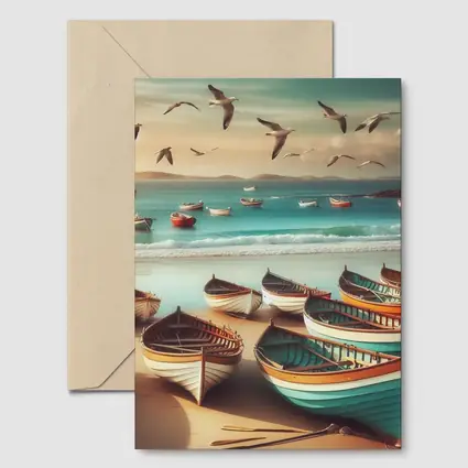 Colorful Wooden Boats on Sandy Beach