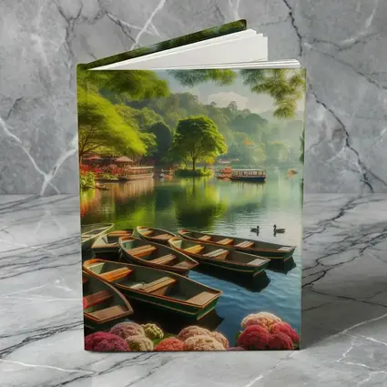 Rowboats on Calm Lake Green Trees