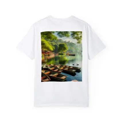 Rowboats on Calm Lake Green Trees