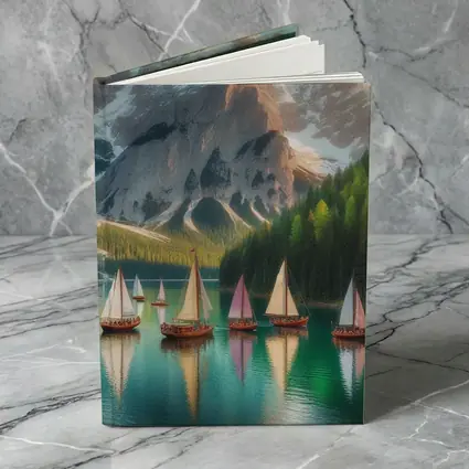 Colorful Sailboats Alpine Mountain Lake Scene