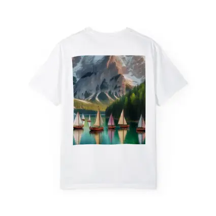 Colorful Sailboats Alpine Mountain Lake Scene