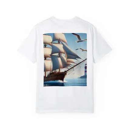 Tall Ship Sailing Ocean Lighthouse Seagulls