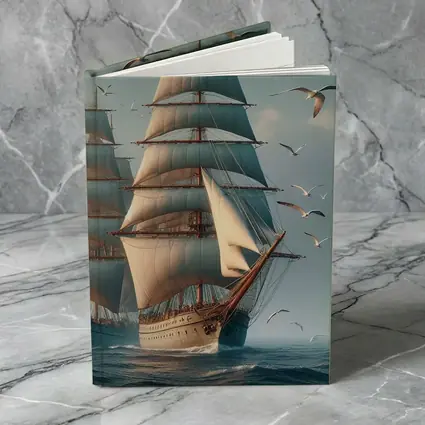 Tall Ship Sailing Ocean With Seagulls
