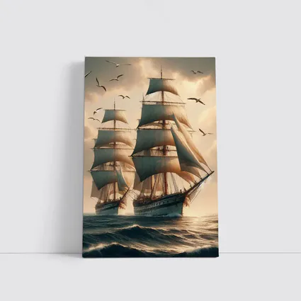 Tall Ship Sailing Rough Ocean Dramatic Sky