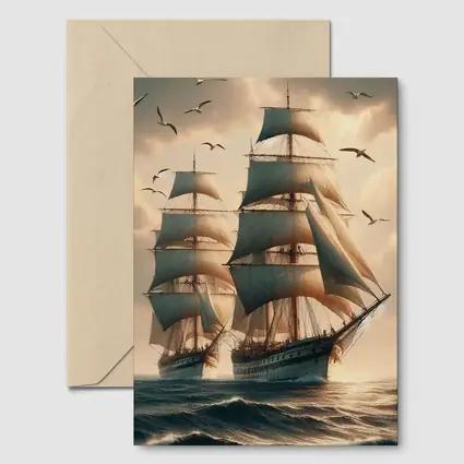 Tall Ship Sailing Rough Ocean Dramatic Sky