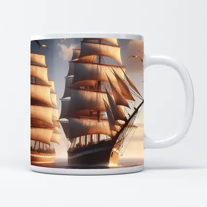 Tall Ships Sailing Ocean Warm Sunset Light