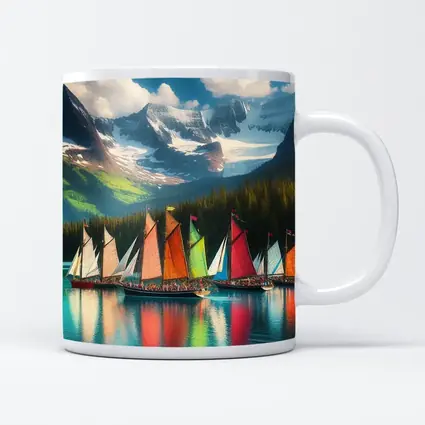 Colorful Sailboats on Mountain Lake