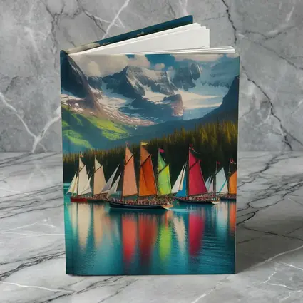 Colorful Sailboats on Mountain Lake