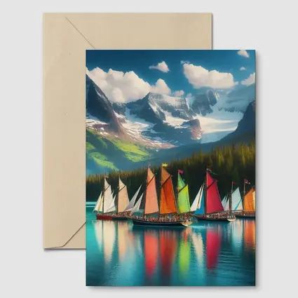 Colorful Sailboats on Mountain Lake