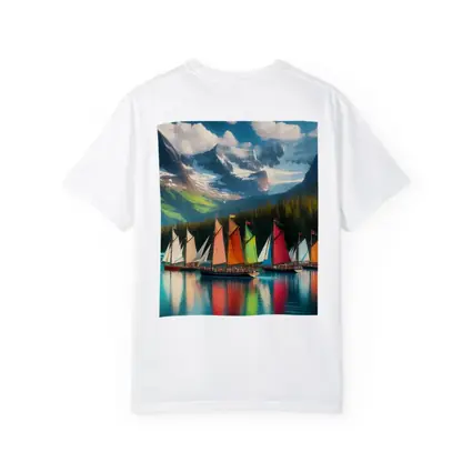 Colorful Sailboats on Mountain Lake