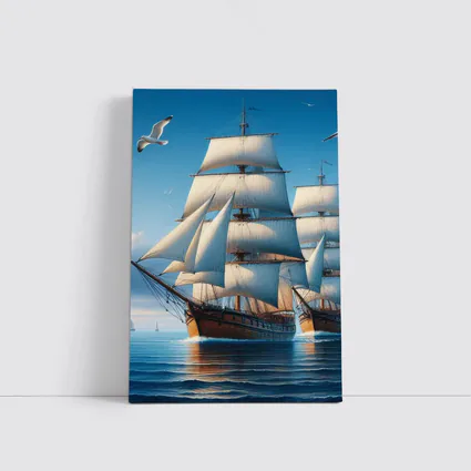 Tall Ship Full Sails Blue Ocean Sky