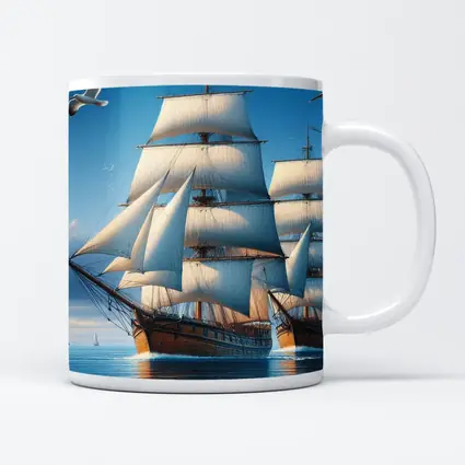 Tall Ship Full Sails Blue Ocean Sky